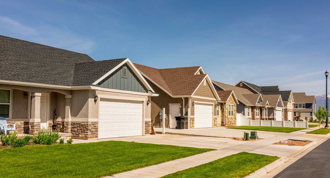 A modern suburban housing development of large detached bungalows